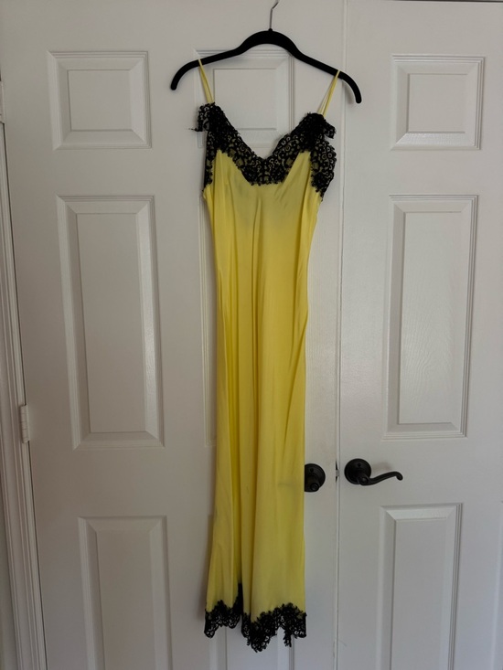 Pinko Dresses & Skirts - Pinko Yellow Maxi Slip Dress with Black Lace Trim